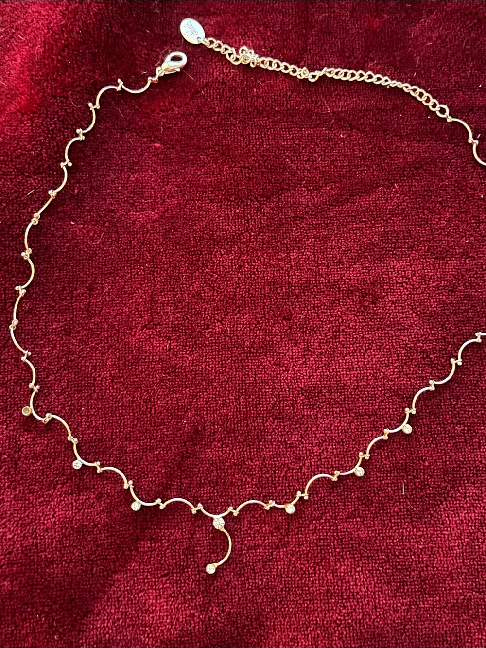 Claire's Silver Wavy Necklace with Crystal Drops